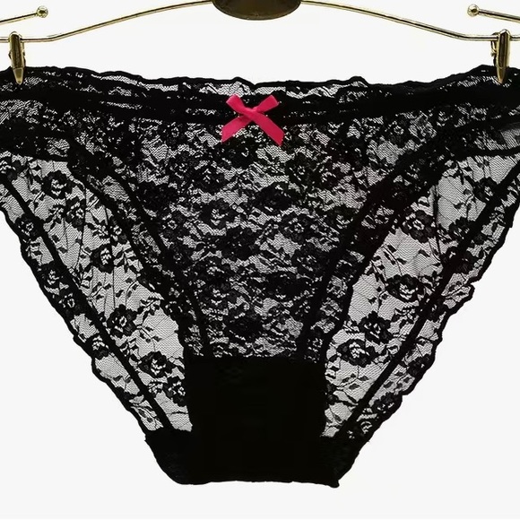 2️⃣1️⃣2️⃣ 6Pcs Floral Lace Bikini Panties, Breathable Sheer Bow Tie Panties - Picture 5 of 6